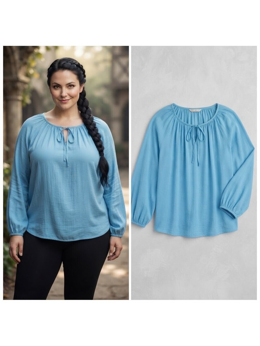 Belldini Los Angeles Womens Peasant Blouse light blue, whimsical,fairytale style